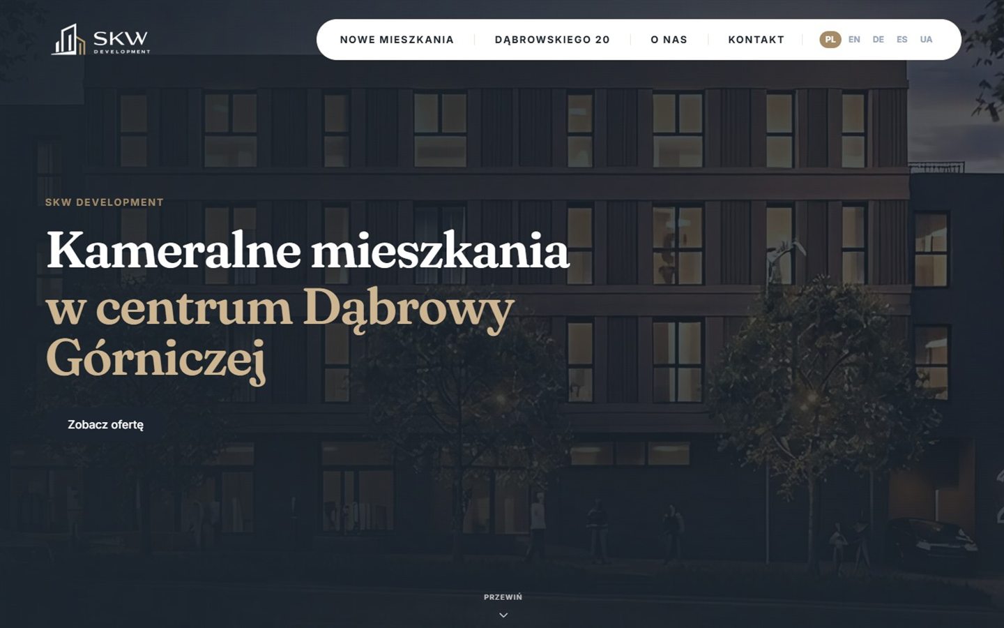 Strona SKW Development z inwestycją mieszkaniową