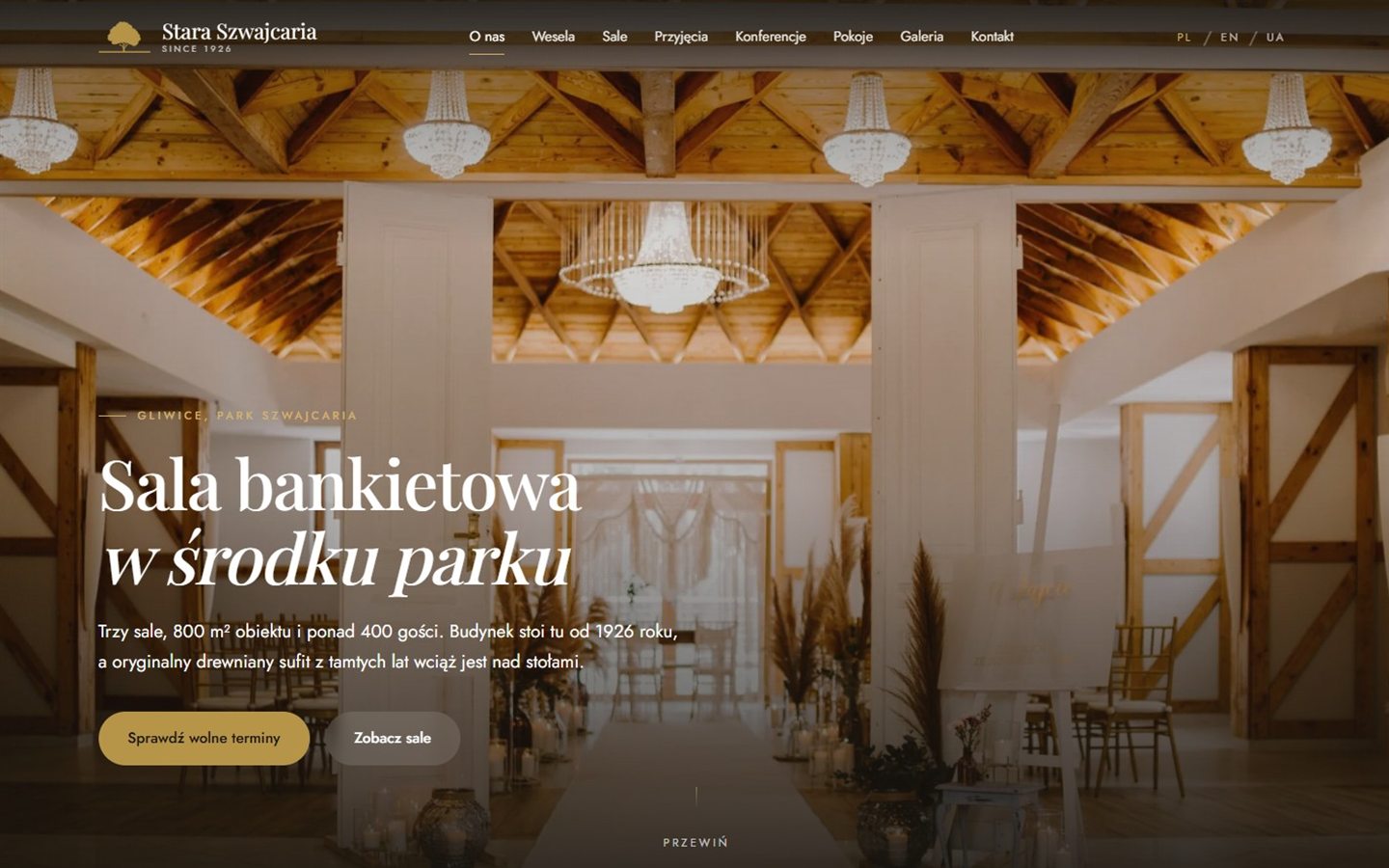 Strona Starej Szwajcarii z kalendarzem dostępności sal